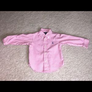 Boys pink & white striped button down dress shirt